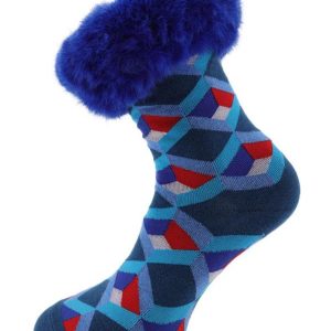 Silk blend faux fur socks/blue
